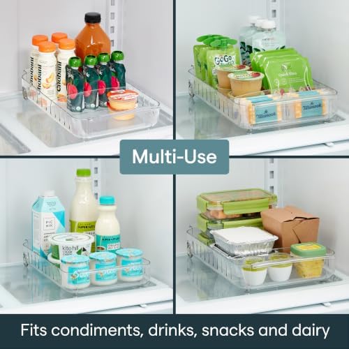 RollOut Fridge Caddy BPA-Free Clear Rolling Refrigerator Organizer Bin with Adjustable Dividers and Handles, 9" Wide