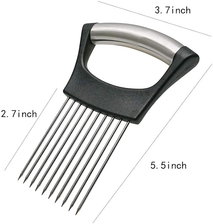 3PCS Stainless Steel Onion Slice Holder, 2024 New Onion Holder for Slicing, ultifunctional Fruit Egg Slicer Onion Pin Slicer Loose Meat Pin, Kitchen Chopper Slicing Tool for Onion Potato Lemon