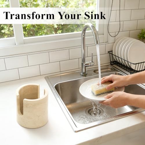 Natural Marble Sponge Holder, Travertine Stone Drying Rack for Kitchen Sink
