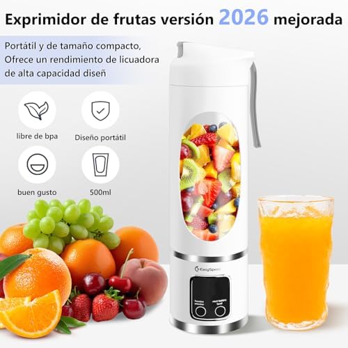 EASYSPEED Portable Blender Electric USB-C, 500ML Personal Juicer for Shakes, 1500mAh Rechargeable, 12 Blades,BPA Free, 18oz Small Blender with Leakproof Lid & Sip Spout, Mixing, Compact,White - Image 2