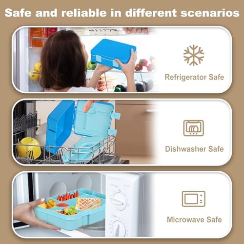 Chill Bento Lunch Box for Kids Adult with Ice Pack,6-Compartment Reusable Leak-proof Lunch Container for Girls Boys to School,Keep Food Cold&Fresh,Dishwasher & Freezer Safe