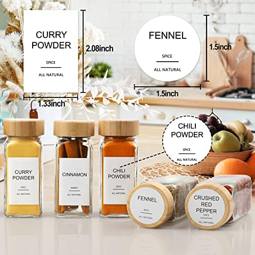 Glass Spice Jars with 398 Labels, 24 pcs 4oz Spice Containers with Bamboo Lids, Square Spice Bottles With Shaker Lids,Spice Organization for Cabinet,Drawer,Rack,Seasoning Organizer