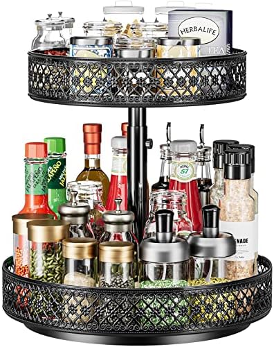 2 Tier Lazy Susan Organizer - Adjustable Rotating Spice Rack 12 inch