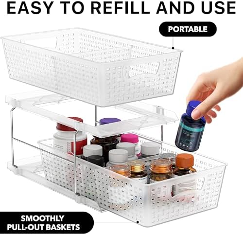 2 Tier Pull-Out Sliding Drawer Under Sink Storage, Clear