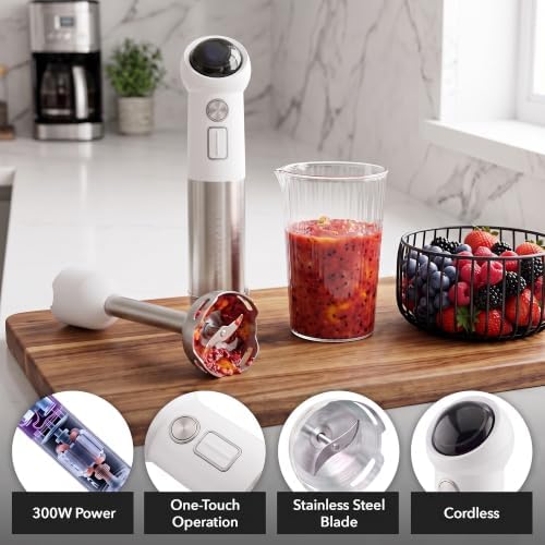 OVENTE Cordless Immersion Hand Blender, 300W Rechargeable White HR995W - Image 2