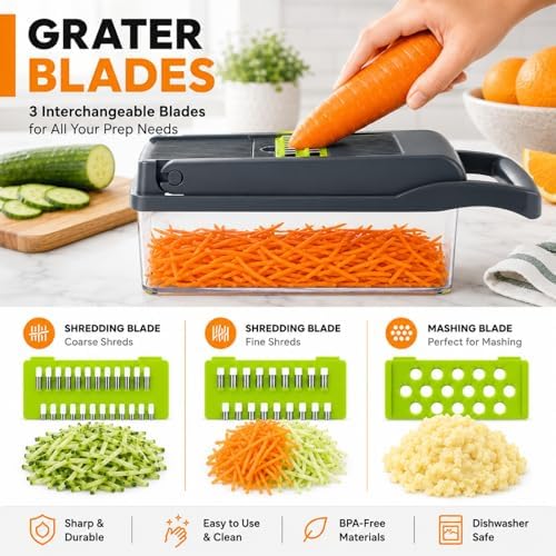Vegetable Chopper, Onion Dicer & Mandoline Slicer with Container,Grey - Image 4