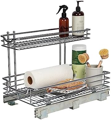 Glidez 2‑Tier Large Multipurpose Chrome‑Plated Steel Pull‑Out/Slide‑Out Under Sink Organizer, Chrome Finish