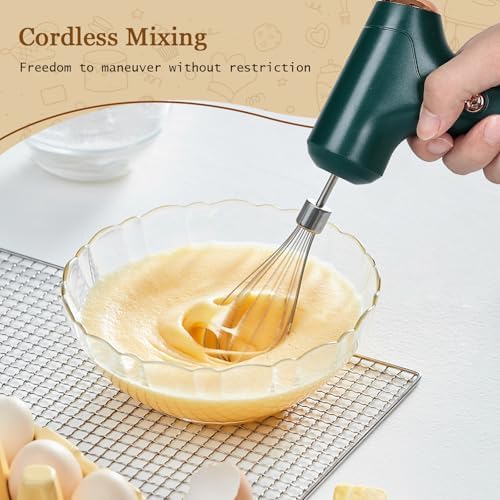 Cordless Hand Mixer, Handheld Electric Whisk with 3 Speed Modes, Hand Held Egg Beater with 2 Detachable Stir Whisks (Green) - Image 5