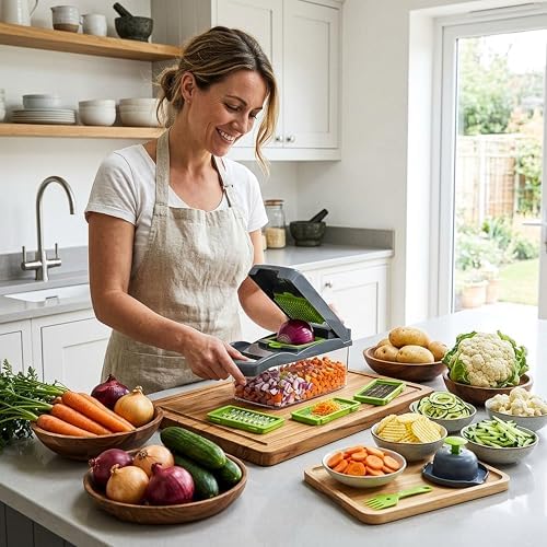 Multifunction 14 in 1 Vegetable Chopper Food Slicer Dicer with Container Manual Kitchen Cutter with Interchangeable Blades for Fruits and Vegetables - Image 7