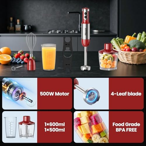 Immersion Blender Powerful Four Blades, Hand Mixer 5-in-1 with 20-speed, 1200W One-button Disassembly and Washing, Suitable for Kitchen Making Soups, Protein Shakes and Baby Food - Image 4