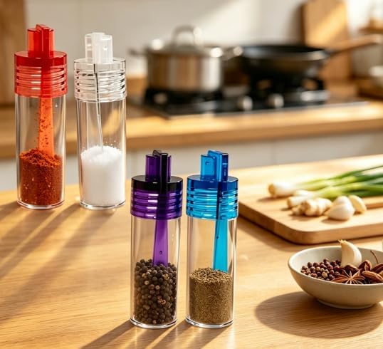 Glass Seasoning Jar Set with Spoon, 4 Pack Kitchen Spice Containers for Salt - Image 3