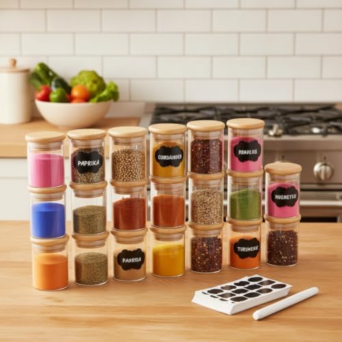 12 Pcs Glass Spice Jars with Bamboo Airtight Lids, 2.5 oz