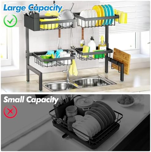 4 Baskets 2-Tier Over The Sink Dish Drying Rack, 26.57"-35"