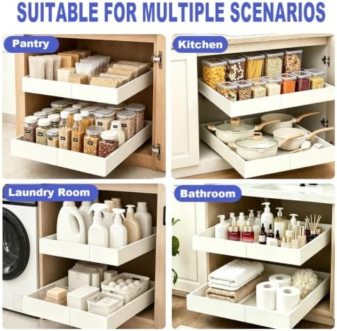 Expandable Pull Out Cabinet Organizer, No-Drill 21" Deep, 2-Pack