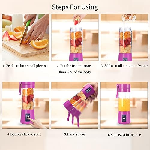 Portable Blender Cup,Electric USB Juicer Blender, for Shakes and Smoothies, Juice,380ml, Six Blades Great for Mixing,Purple - Image 3