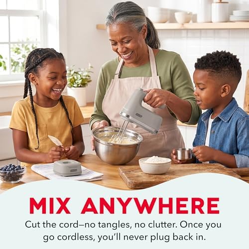 Dash Cordless Hand Mixer, Beaters & Dough Hooks, French Grey - Image 3