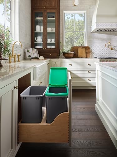 Double Pullout Trash Can, Min Cabinet Opening 15" W, 35 Qt