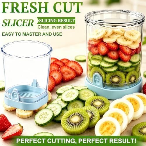 Hendiy Fruit Slicer Cup Fruit Cutter for Strawberry, Mushroom, Banana, Avocado - Stainless Steel Blade - Boiled Egg Slicer, Safe Slicing Kitchen Gadget for Quick Meal Prep - ABS Body - Blue - Image 4