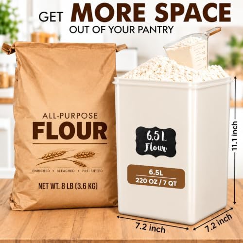2 PC [7 Qt/ 6.5L/ 220 Oz] Large Flour Storage Containers with Airtight Lids