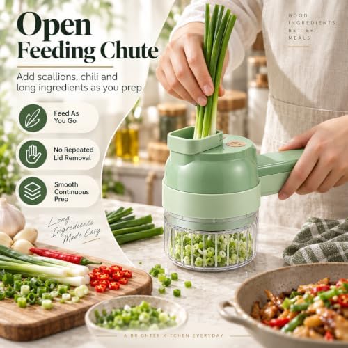 5-in-1 Wireless Electric Vegetable Chopper, Handheld Tool for Chopping, Slicing, Grating and Whisking, Rechargeable Processor with Cleaning Brush for Garlic, chili & Vegetables - Image 3