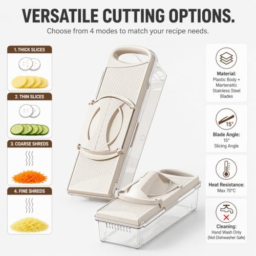 Vegetable Mandoline Slicer with Safe Hand Guard, One-Click Blade Switch - Image 3