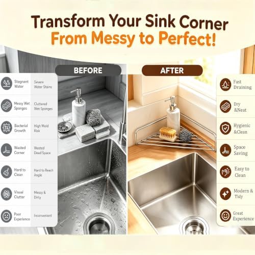 Dish Drying Rack, Corner Sink Shelf with Triangular Open Wire Rack