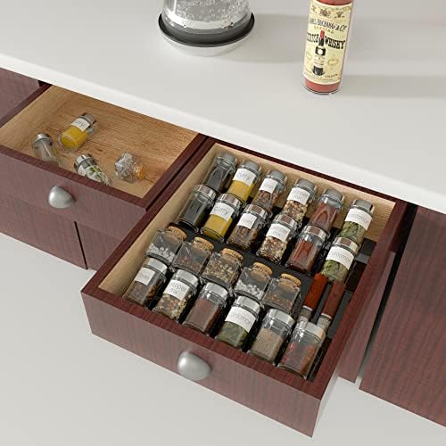 Adjustable Acrylic Spice Drawer Organizer Rack, Spice Drawer Organizer Shelf Expandable From 8 Inch to 16 Inch, Acrylic Drawer Organizer for Seasoning Jars