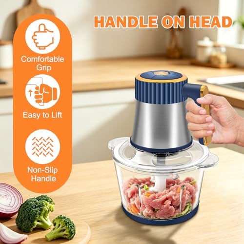 Food Processor, 5 Speed Meat Grinder with 2 Bowls(8 Cup+8 Cup), Blue - Image 4