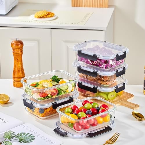 8 Pack 36OZ Glass Food Storage Containers with Lids, Meal Prep Containers, Airtight Bento Boxes with Leak Proof Locking for Microwave, Oven, Freezer and Dishwasher, BPA Free