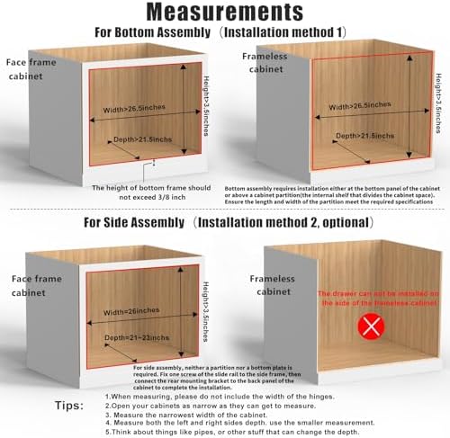 26''W x 21''D x 3''H Pull Out Cabinet Drawer Soft Close Slide Out Wood Organizer for Kitchen, Finished, Bottom and Side Assembly (Wood Drawer Part Width is 25inch)