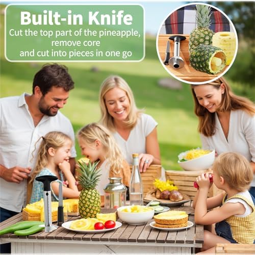 Pineapple Corer and Slicer with Measurement Marks – Stainless Steel Pineapple Cutter for Perfect Pineapple Rings & Effortless Cutting (Black)
