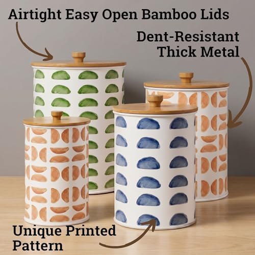 Kitchen Canisters for Countertop Set of 4, Patterned Iron w/ Airtight Lids