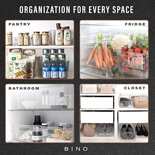 Plastic Storage Bins, Large - 2 Pack, Clear | THE SOHO COLLECTION | Pantry Organizers and Storage Containers | Fridge Organizer Bins | Kitchen Cabinet Organizer | Medicine Cabinet Bin