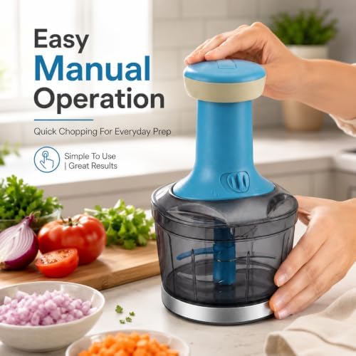 Vegetable Chopper 15.2 OZ (450 ml), Manual Food Chopper with Container & 3 Stainless Steel Blades, Push Vegetable Cutter for Onion, Salad, Nuts, Salsa, Paste & Kitchen Prep (Colour May Vary) - Image 7