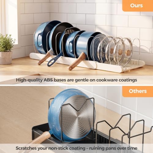 2 Pack Pots and Pans Organizer Under Cabinet, ABS Base, 10 Dividers