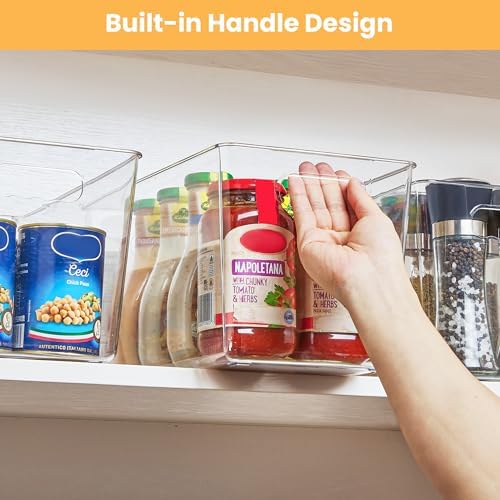 10 Pack Clear Storage Bins, Pantry Organizer Bins with Handle, XL