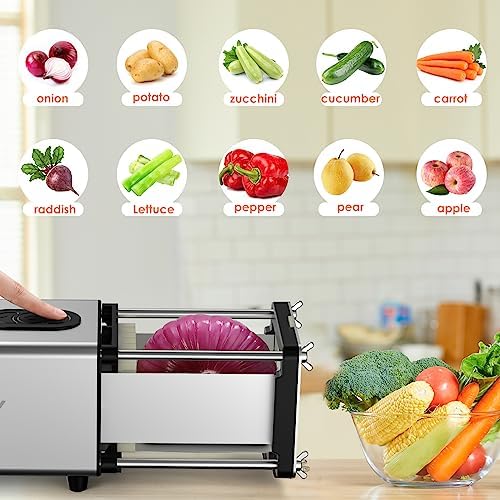 Electric French Fry Cutter, 1/2 & 3/8 Inch Interchangeable Stainless Steel Blades Automatic Potato Cutter, Commercial & Household Potato Slicer, Use for Potatoes Onion Cucumbers