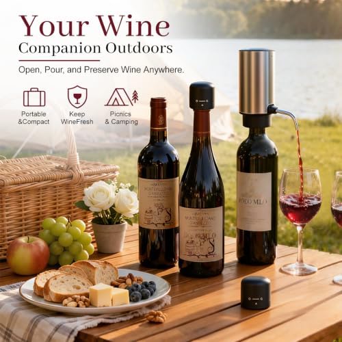 7-in-1 Electric Wine Opener & Aerator Set, Rechargeable Automatic Corkscrew, Wine Aerator, Vacuum Stoppers, Dispenser, Foil Cutter, Gift for Wine Lovers, Housewarming, Birthday, Wedding or Anniversary