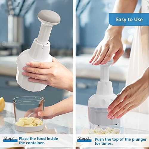 Pαmpered Chef Food Chopper, Vegetable Chopper, Onion Chopper, Garlic Chopper, Nuts Chopper - Hand Chopper For Vegetables Salads, Fruits, Nuts. Dishwasher-safe, White, Easy to Clean