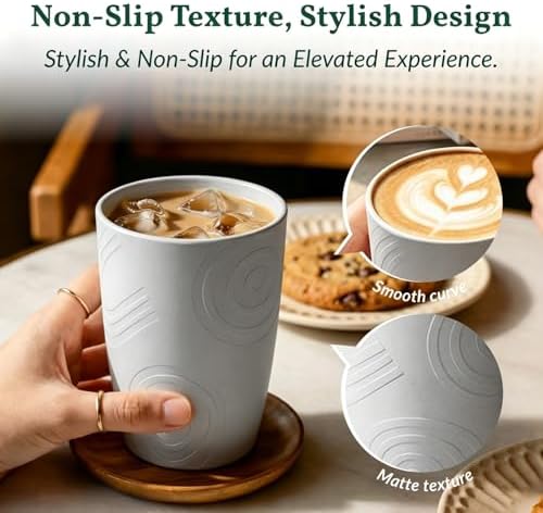 Drinking Glasses 16oz Wheat Straw Cups-Stackable and Reusable Cups, Alternative to Plastic Cups for Iced Coffee, Smoothies,Iced Tea-Black Grey