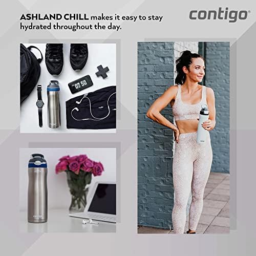 Ashland Chill Autospout Water Bottle with Flip Straw, Stainless Steel Thermal Drinking Bottle,Leakproof,Grey, BLue, 590 ml