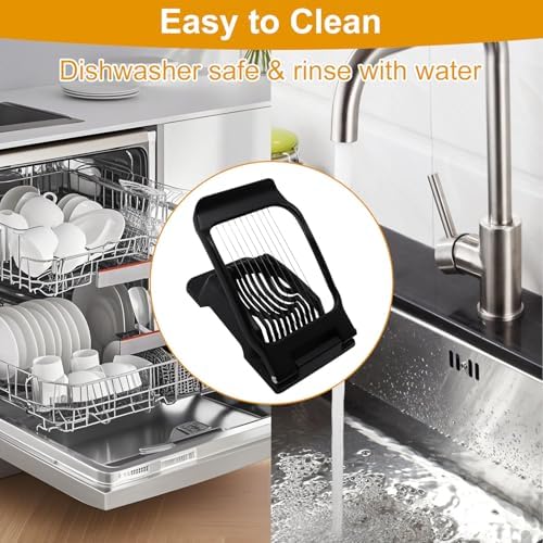 Egg Slicer for Hard Boiled Eggs, Food Slicer with 10 Stainless Steel Wires, Aluminum Alloy Heavy Duty Hard Boiled Egg Cutter for Soft Fruit Strawberry Butter Kiwi Home Use (1Pcs, Black) - Image 4