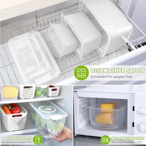 Produce containers for fridge,3 Set Fruit Containers with Removable Colander, BPA-Free Produce Saver Containers with Lids Dishwasher&Microwave Safe Keep Fruits, Vegetables, Berry, Fresh Longer