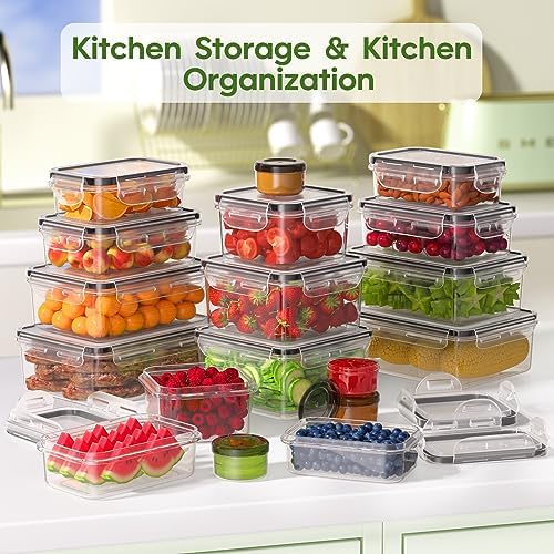 36-Piece Food Storage Containers with Lids(18 Container & 18 Lid), Plastic Food Containers for Pantry & Kitchen Storage and Organization, BPA-Free, Leak Proof, Reusable with Labels & Pen