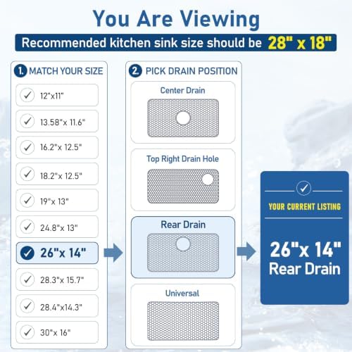 Silicone Sink Protectors for Kitchen Sink-26"x 14" Rear Drain
