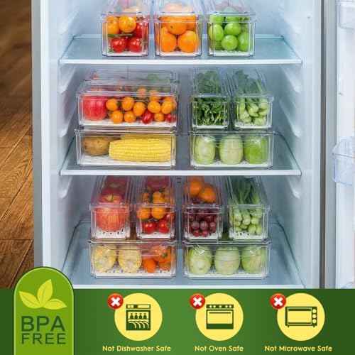 6 Pack Fridge Organizer Bins with Lids, Stackable Clear Storage
