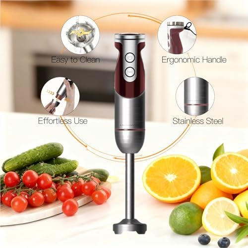 MEGAWISE 5-in-1 Immersion Hand Blender, 400W, Variable Speed, Red - Image 4