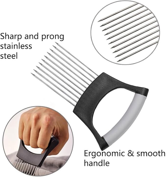 Onion Holder Lemon Slicer Cutter for Food & Veggies, Vegetable Chopper Assistant Tool for Meat, Potato & Tomato (Gray, 1 Pc)