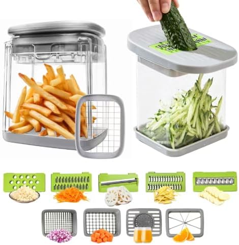 Vegetable Cutter,Food Chopper Manual Hand,for Potato Cutter & Fry Slicer - Functions as Potato Dicer,Onion Dicer,Veggie Shredder with 9 Blades,Easy to Clean, Dishwasher Safe-Essential Kitchen Gadgets by LAZYTAIL