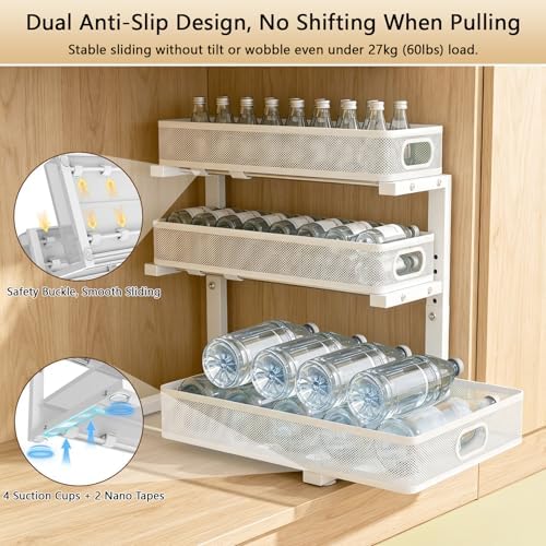 Under Sink Organizer, 2-Pack 3-tier Under Sink Storage Organizer Adjustable Height Easy Assembly Pull Out Cabinet Organizers Basket for Bathroom Kitchen Pantry Home Organization